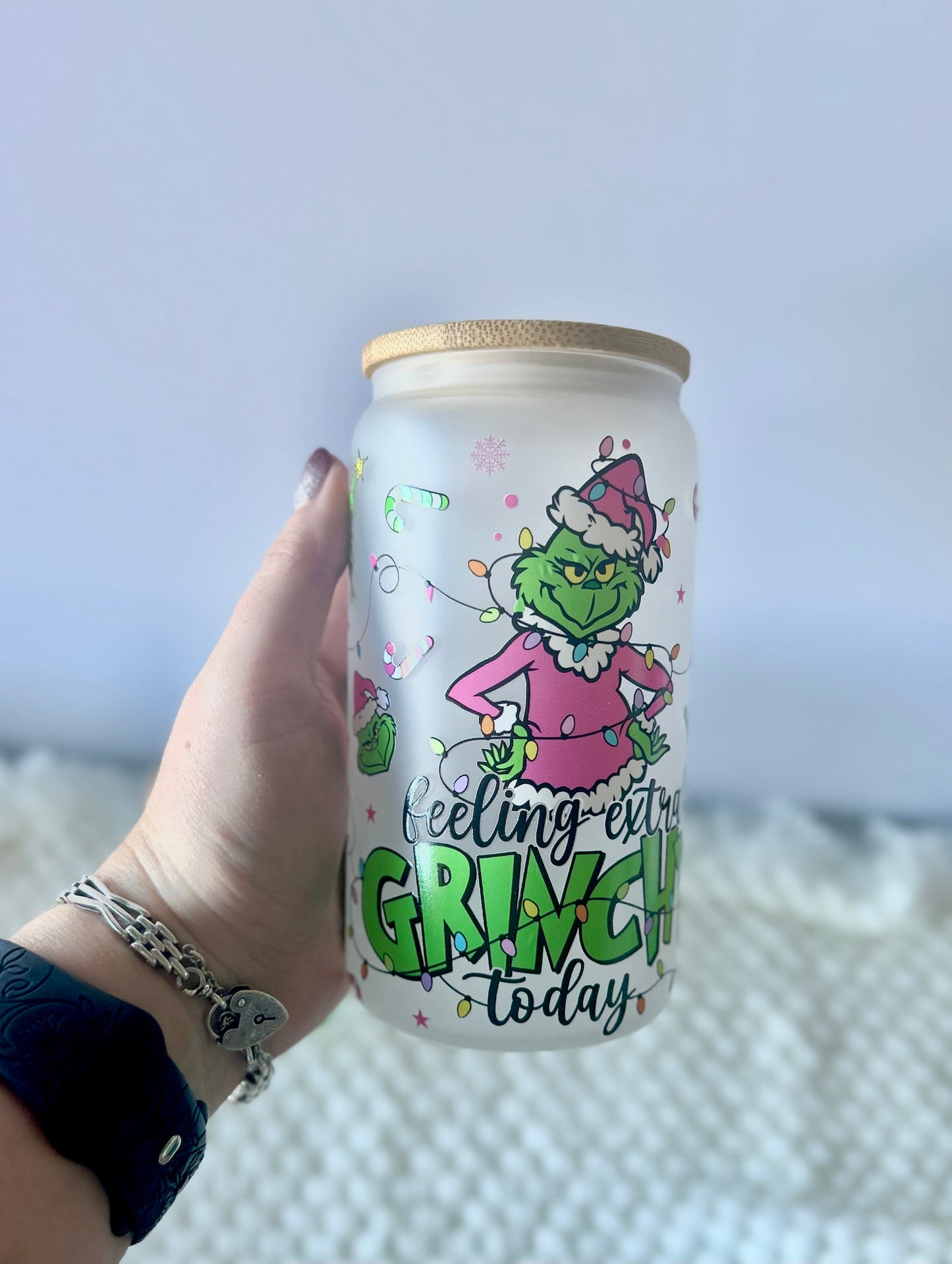 Libbey Glass, Beer Can Style Drinking Glass - CHRISTMAS Designs