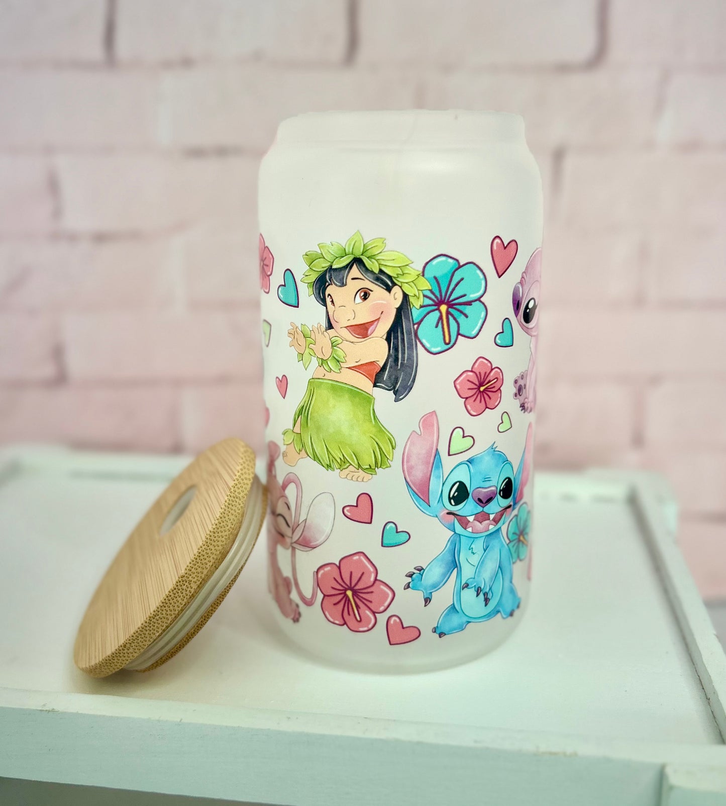 Libbey Glass, Beer Can Style Drinking Glass - Lilo & Stitch