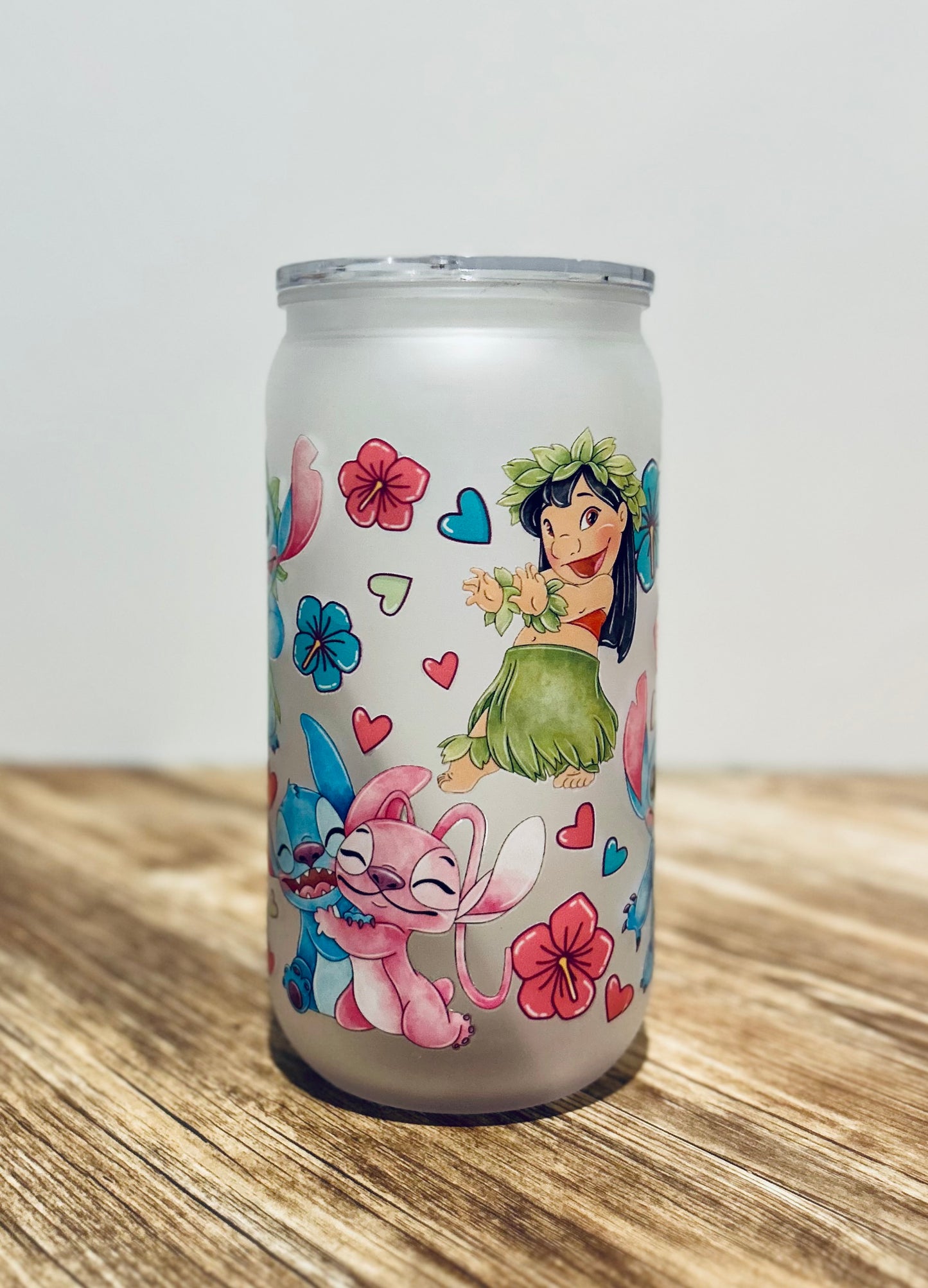 Libbey Glass, Beer Can Style Drinking Glass - Lilo & Stitch