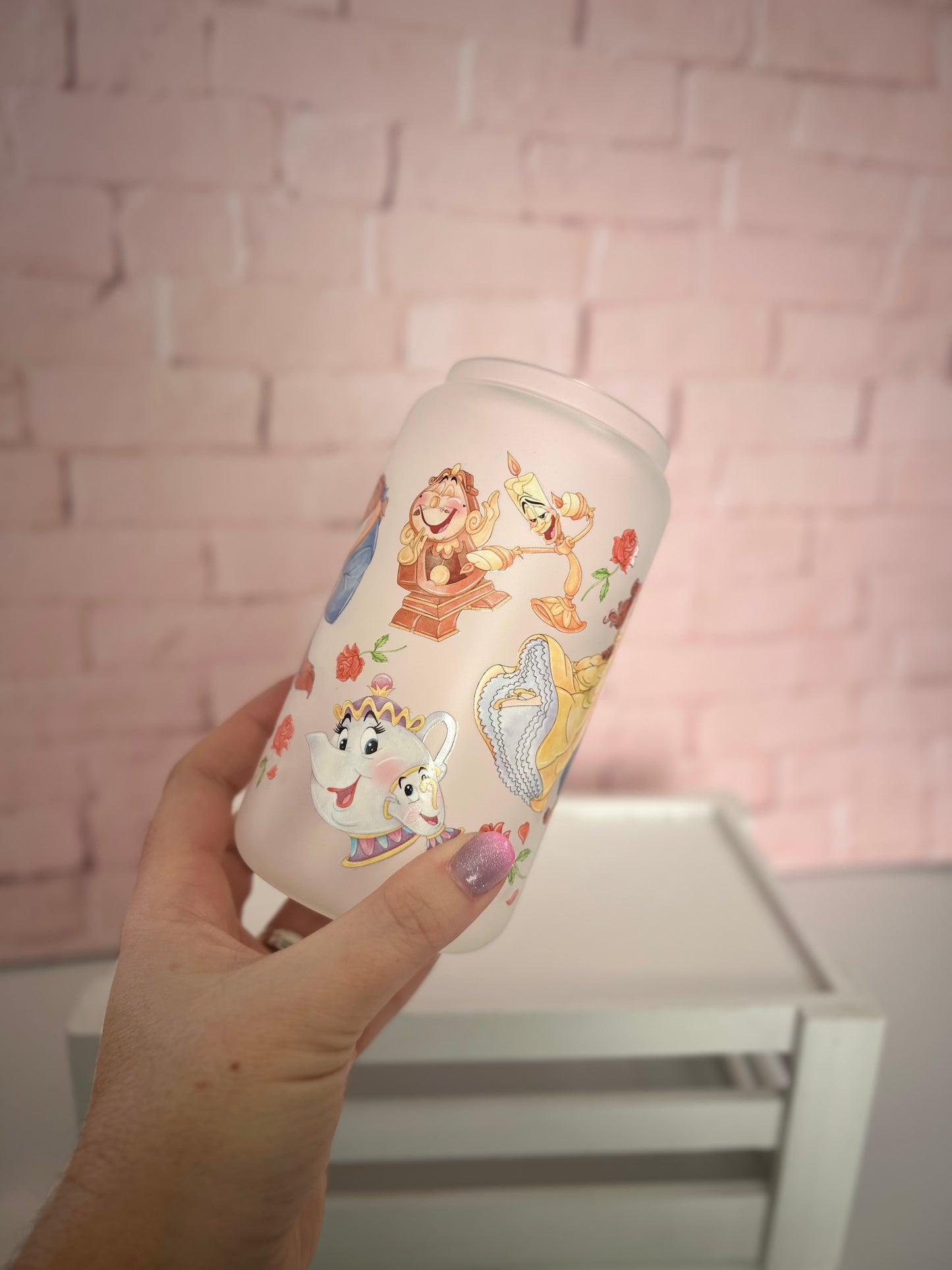 Beauty and the Beast - Libbey Glass, Beer Can Style Drinking Glass or Acrylic Tumbler