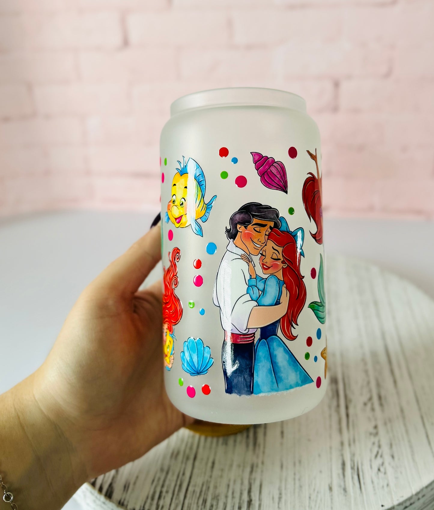 The Little Mermaid - Libbey Glass, Beer Can Style Drinking Glass or Acrylic Tumbler