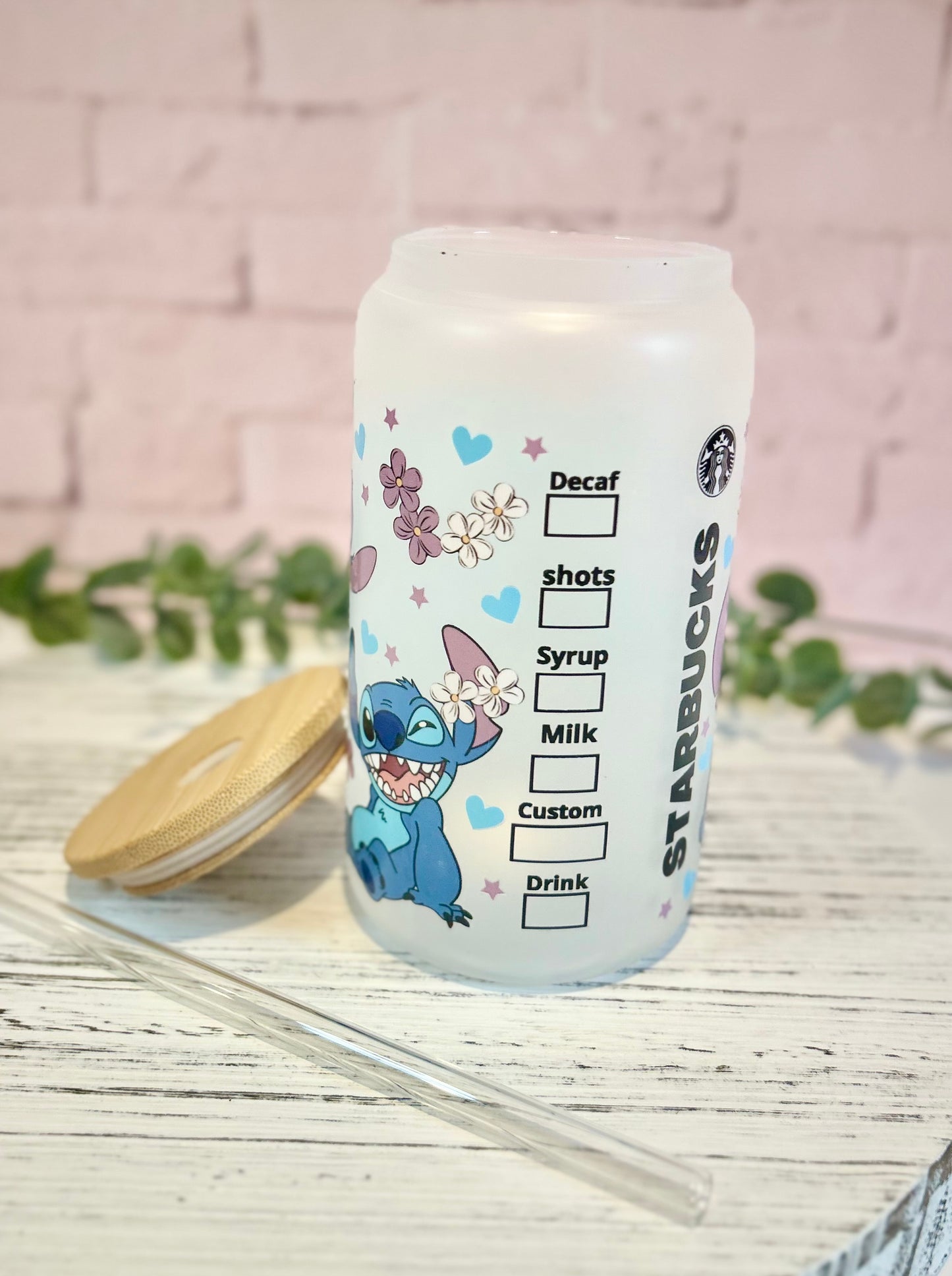 Libbey Glass, Beer Can Style Drinking Glass - Lilo & Stitch