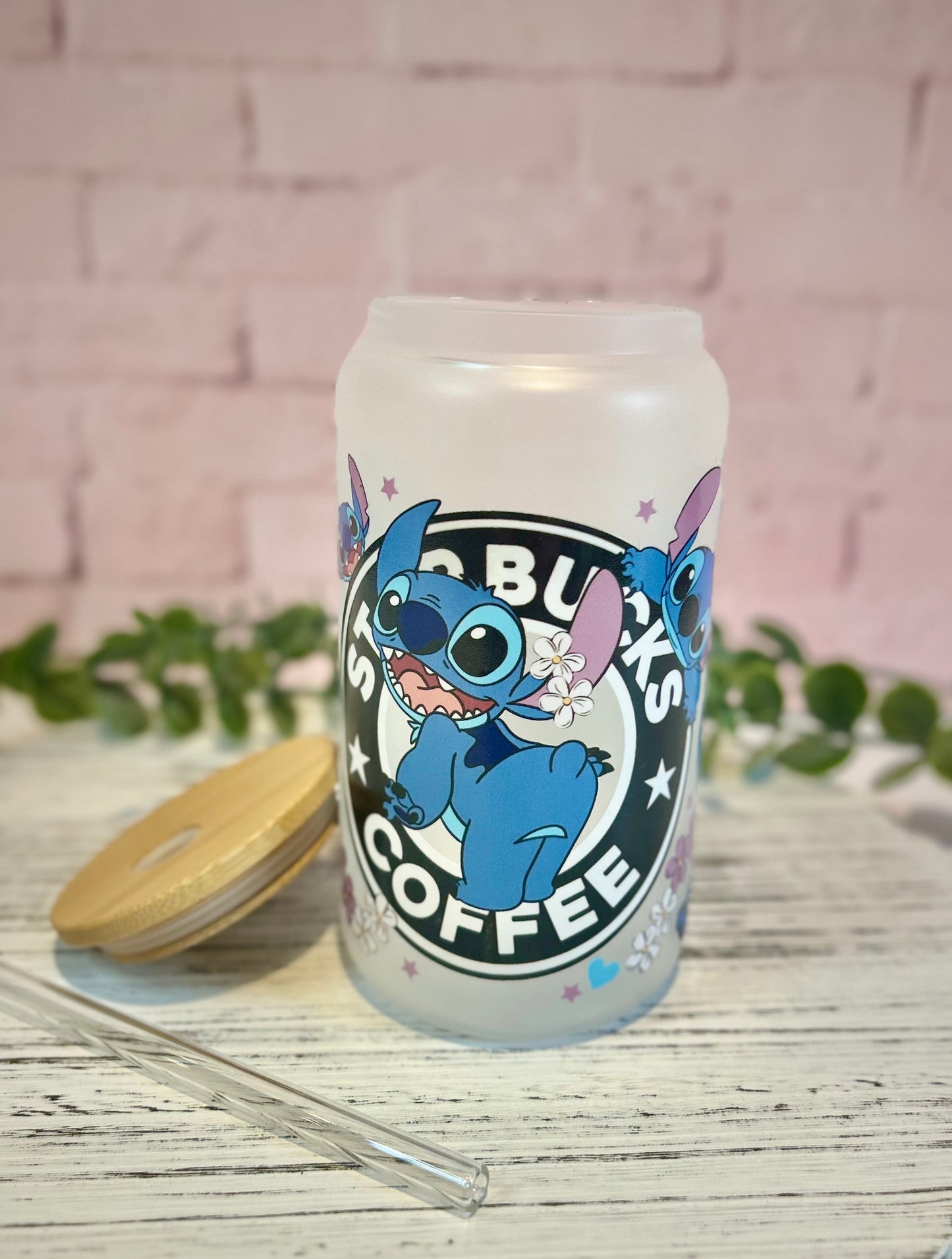 Libbey Glass, Beer Can Style Drinking Glass - Lilo & Stitch