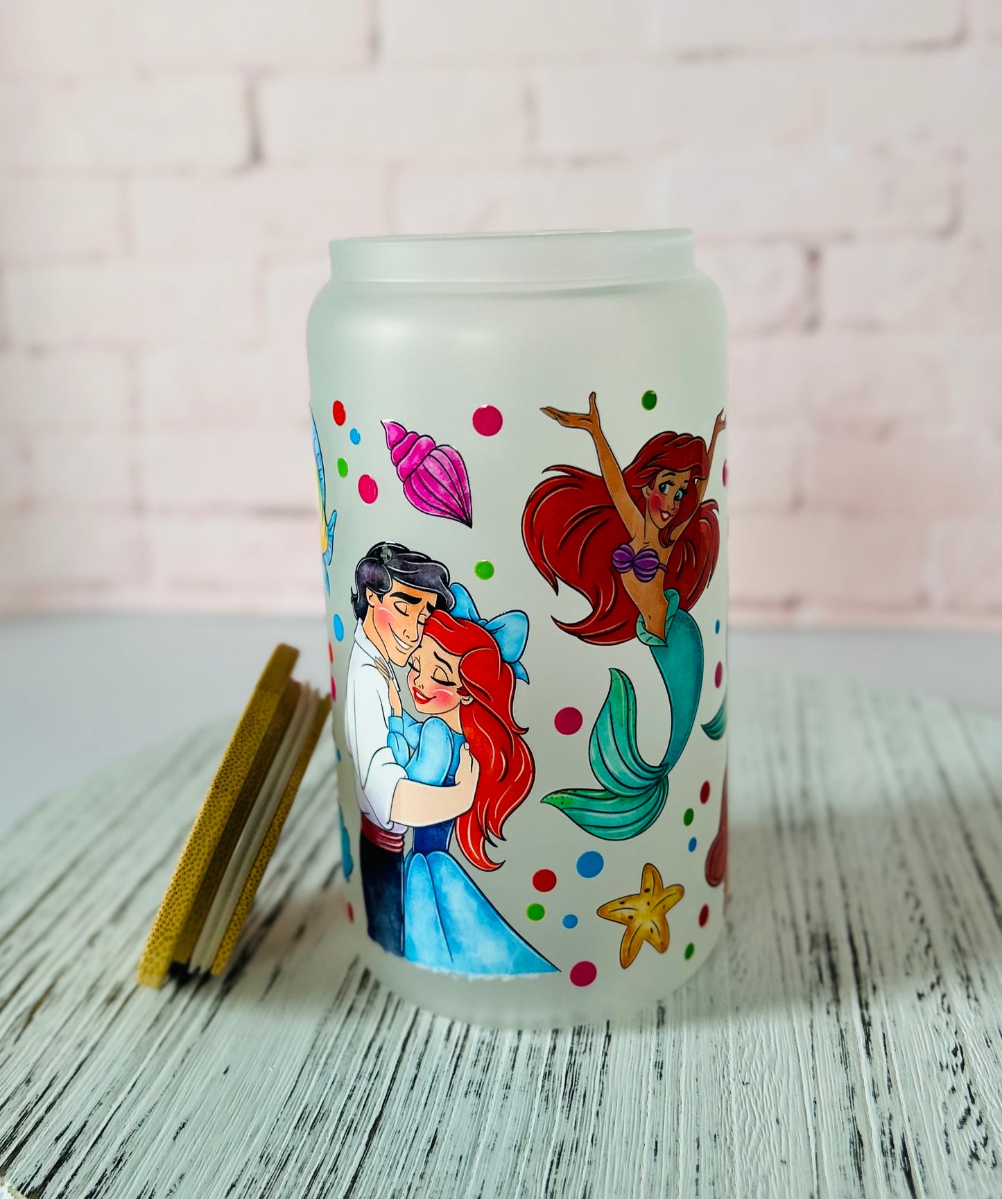 The Little Mermaid - Libbey Glass, Beer Can Style Drinking Glass or Acrylic Tumbler