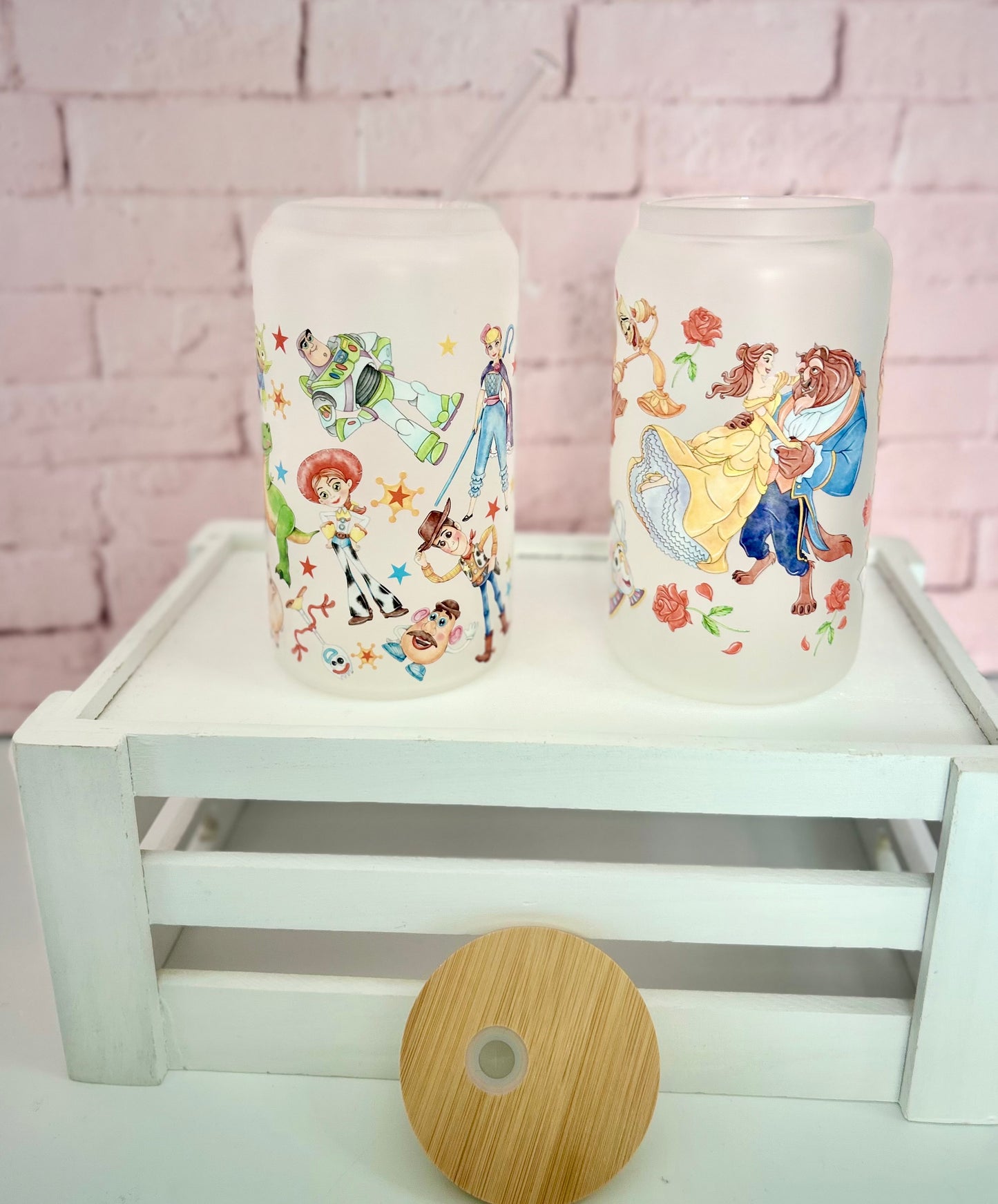Beauty and the Beast - Libbey Glass, Beer Can Style Drinking Glass or Acrylic Tumbler