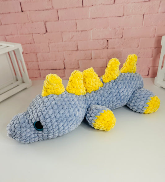 Sleepy XL Dino (Blue/Yellow) - Shimmer Crochet Plush