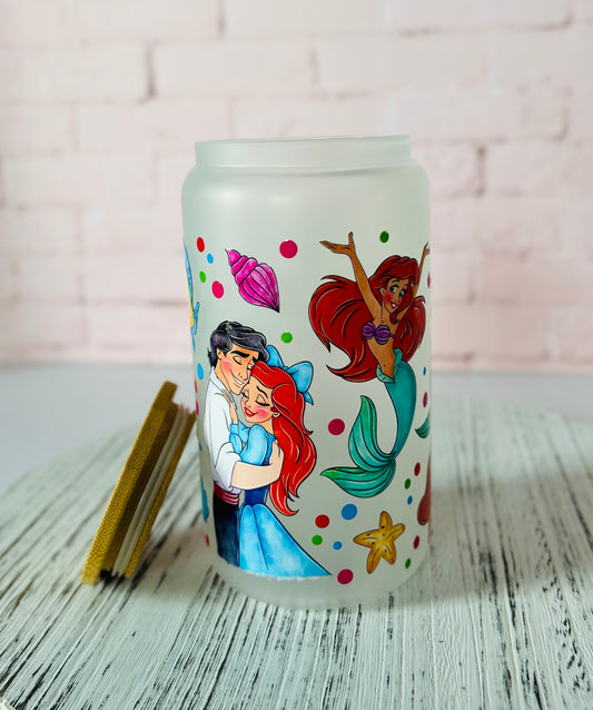 The Little Mermaid - Libbey Glass, Beer Can Style Drinking Glass or Acrylic Tumbler