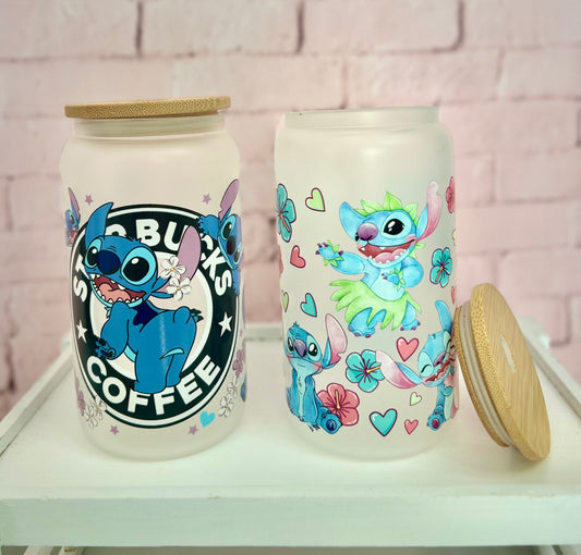 Libbey Glass, Beer Can Style Drinking Glass - Lilo & Stitch