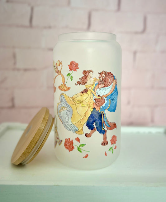 Beauty and the Beast - Libbey Glass, Beer Can Style Drinking Glass or Acrylic Tumbler